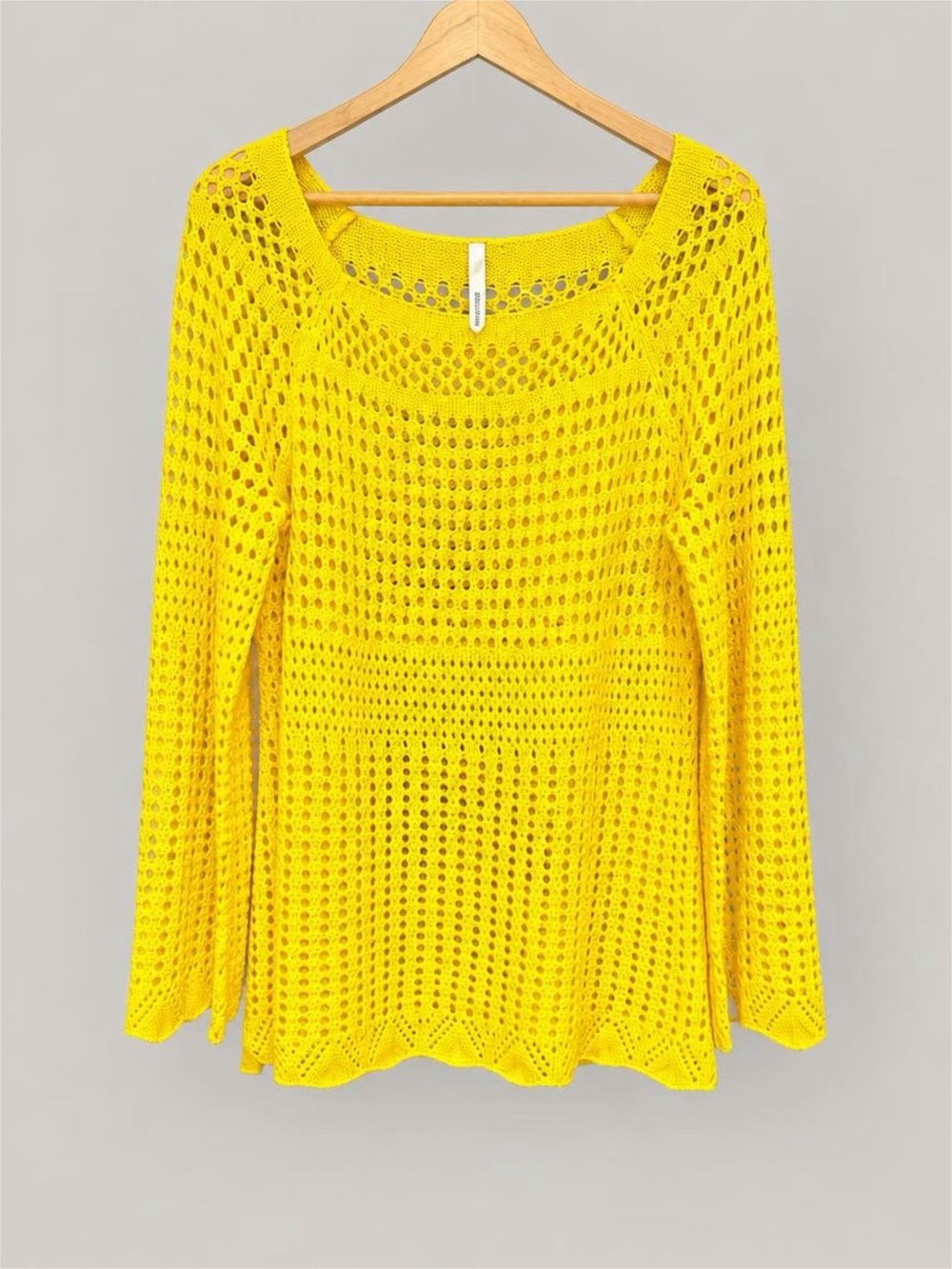 NWOT NY Collection Yellow Open-Knit Crochet Sweater Top